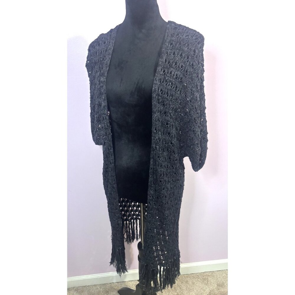 Bethany Mota Crochet Shall Charcole Gray Dolman Sleeve Knit cardigan SIze large